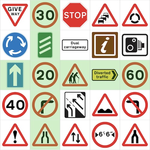 Bingo card with a whole row selected